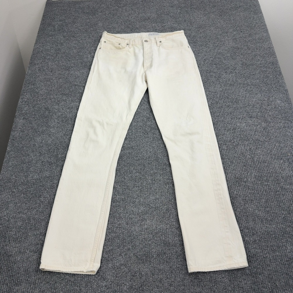 Gustin Jeans Mens 34.5x35 White Raw Denim Straight Leg Workwear Minimalist